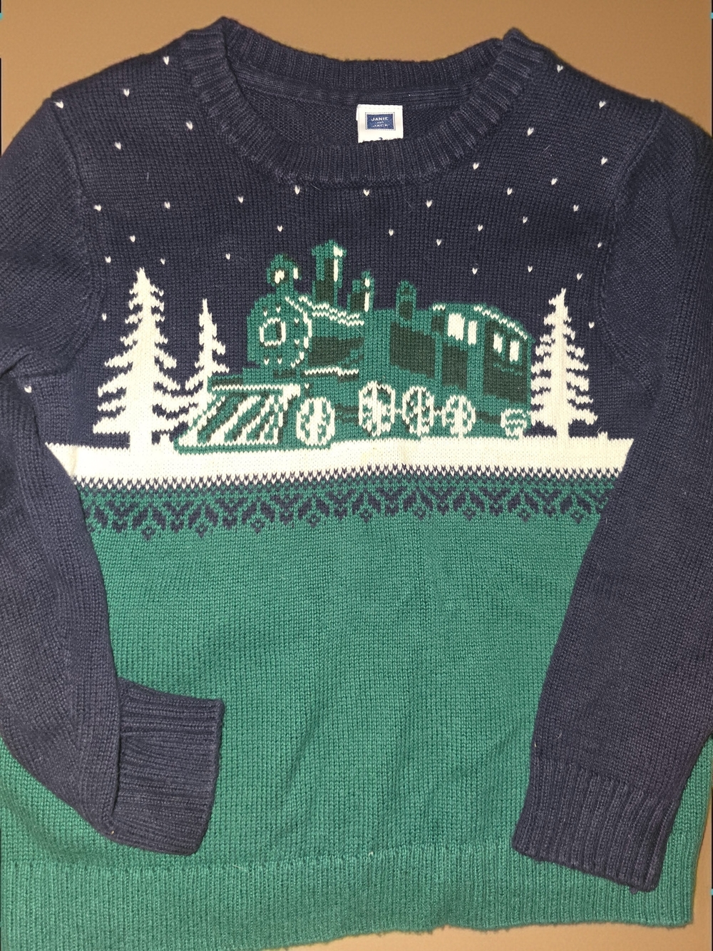 Janie and Jack Navy & Green Train Intarsia Kids Sweater